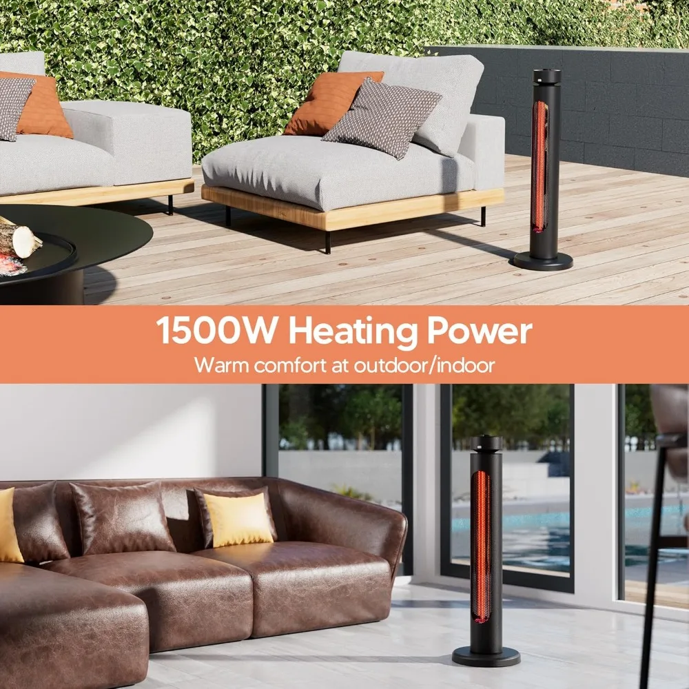 Electric Heater, Infrared Heater 1500W, 8 Heating Levels, 8H Timer, Courtyard Heater, Anti Tipping and Overheating Protection