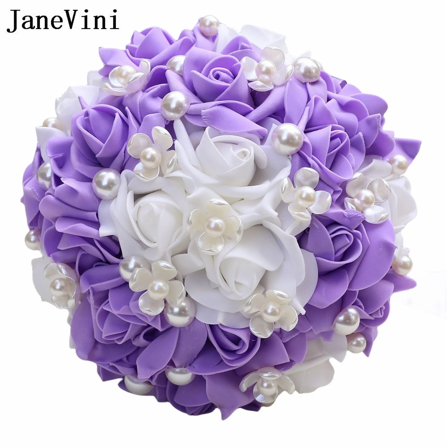 JaneVini PE Foam Rose Purple Wedding Bouquet for Bride Bridesmaid Artificial Pearls Bridal Flower Ramo De Novia Alcatraces 2023