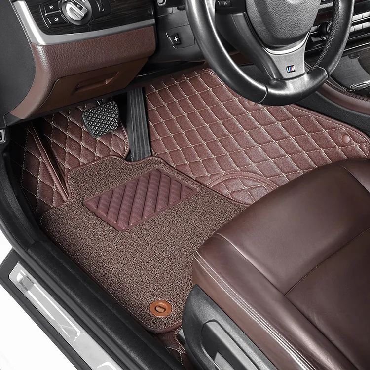 Custom pvc leather for car mat double design Cover the threshold luxury high quality leather+Coil fortuner car mat