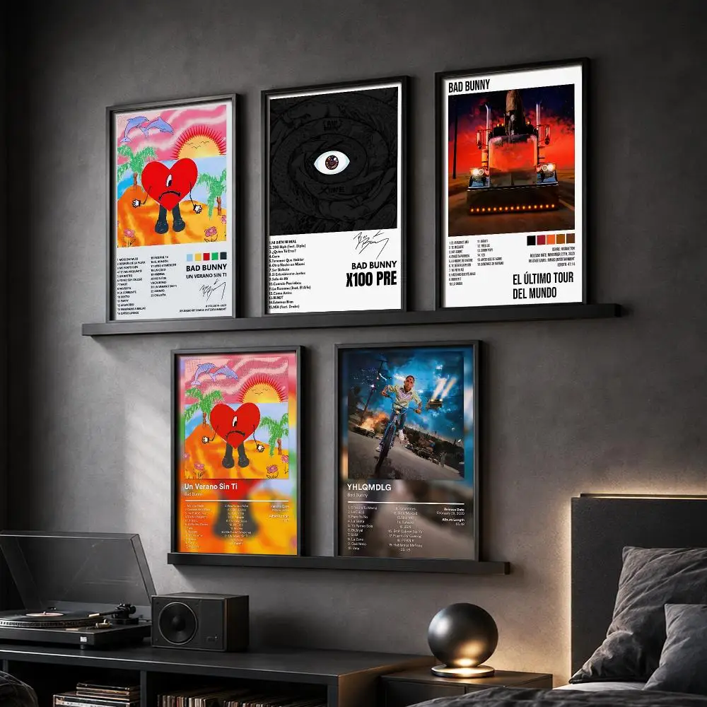 Bad B-Bunny Rapper Album Painting Calligraphy Canvas Poster Hallway Bedroom Living Room Home Bar Decoration Interior Wall