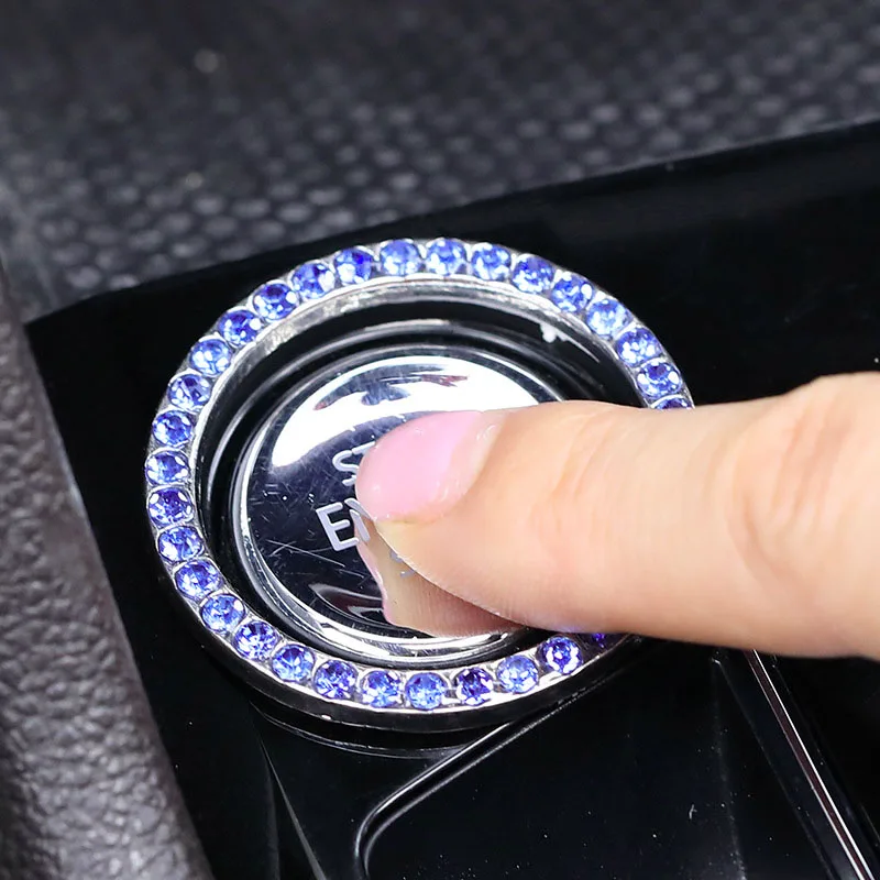 Carro bling um-clique start stop motor anel de ignição adesivo cristal strass círculo decoração acessórios