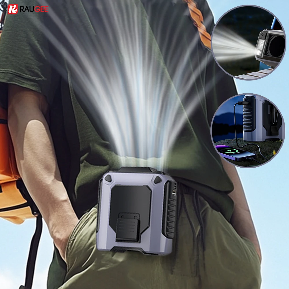 

Портативный поясной вентилятор с зажимом через USB, перезаряжаемый со светодиодной подсветкой, внешний аккумулятор, настольный вентилятор для кемпинга, офиса, мини-вентилятор на шею