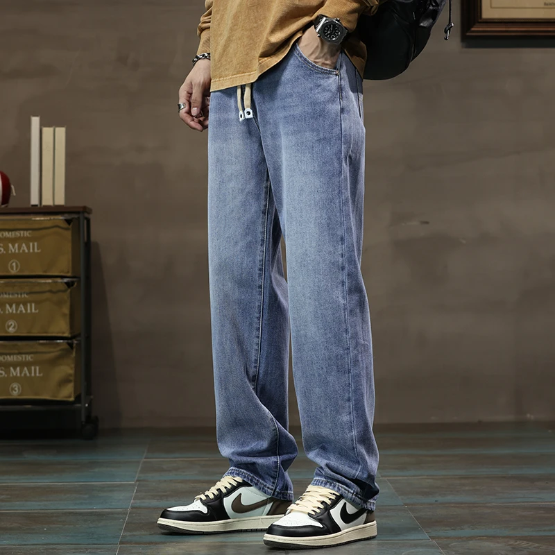 

American Style Casual Loose Men's Jeans High Street Trendy Brand Floor-Length Pants Autumn Straight Leg Wide Leg Jeans