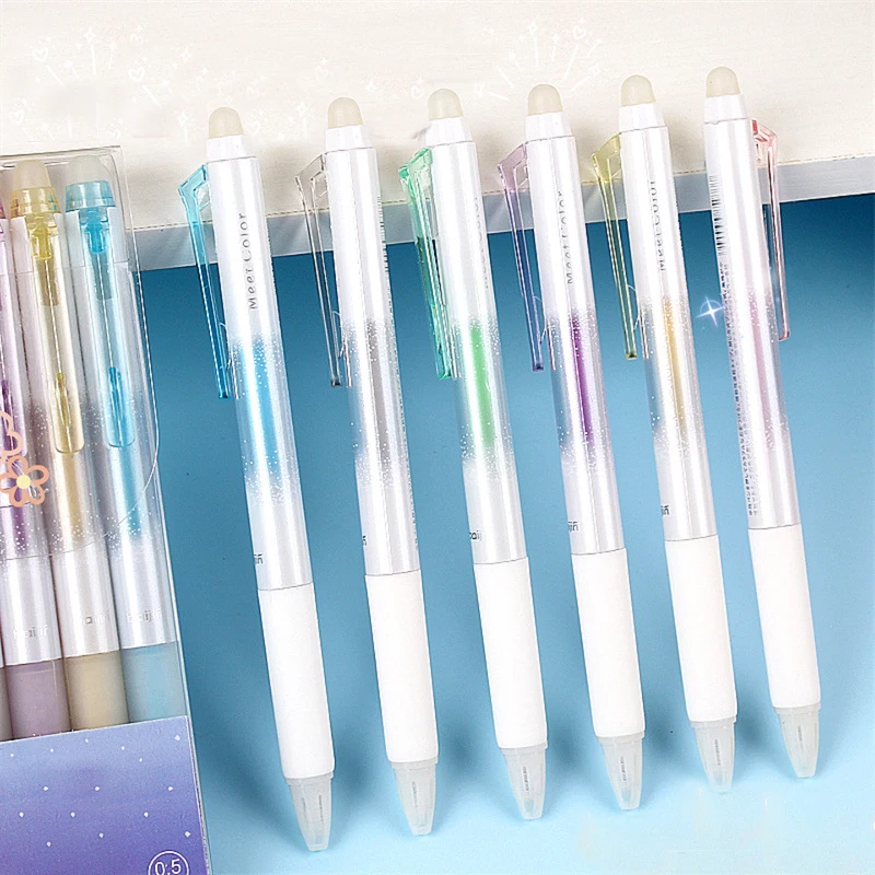 Creative Scented Erasable Gel Pens 0.5mm Glitter Neutral Pens Colorful Blue Ink Needle Pens for Writing Korean Stationery Office