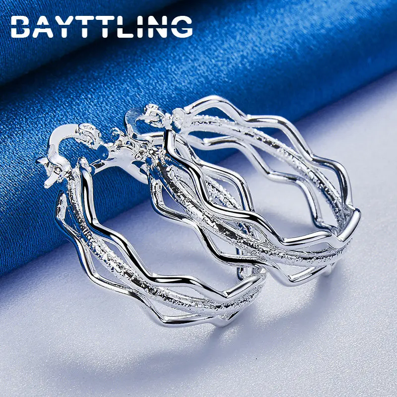 Anting-anting kristal perak murni S925, trendi baru 27MM Multi-Hoop Frosted Ripple Hoop untuk wanita Punk Charm Hadiah Perhiasan mode