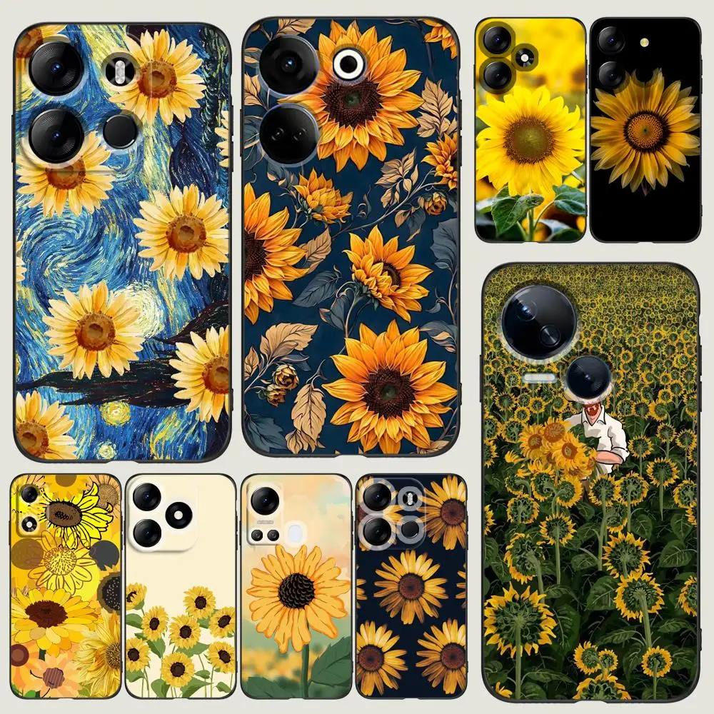 Black tpu Case For itel A60 P40 VISION 5 A18 S18 INFINIX SMART 7 PLUS 7HD HOT 30 30I PLAY NOTE Summer Sunflower