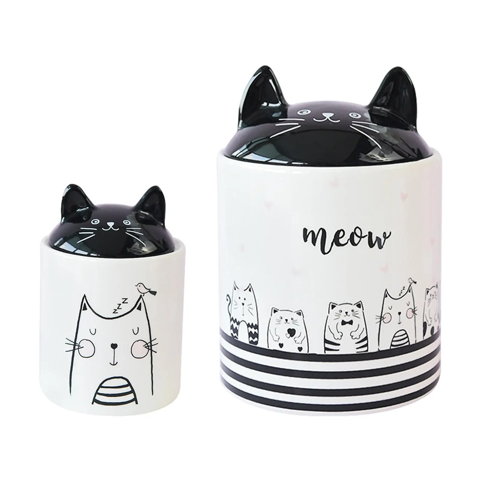 

Pottery Cat Storage Jar with Lid Holder Cute Decoration Food Container Craft Tea Jar for Kitchen Sugar Tabletop Home Treat