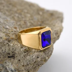 Men's/Women Trend High Quality 316LStainless Steel Multiple Colors Gemstone Style Onyx Golden Rings Jewelry