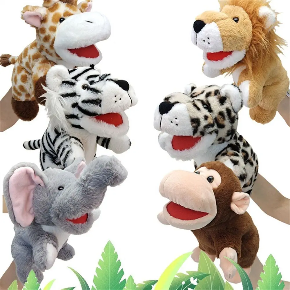 Movable Mouth Animal Hand Puppets Jungle Animal Monkey Leopard Plush Hand Doll Elephant Lion Giraffe Tiger Role-Play