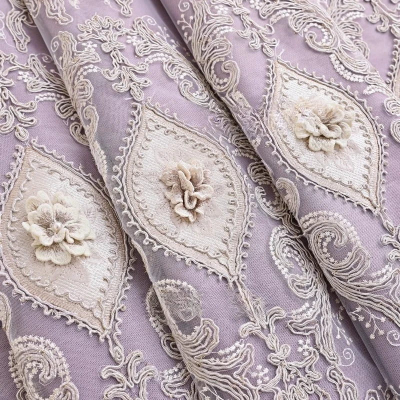 Luxury Embroidered European Double Layer Purple Yarn Curtains for Living Room Bedroom Elegant Window Custom Drapes Treatments