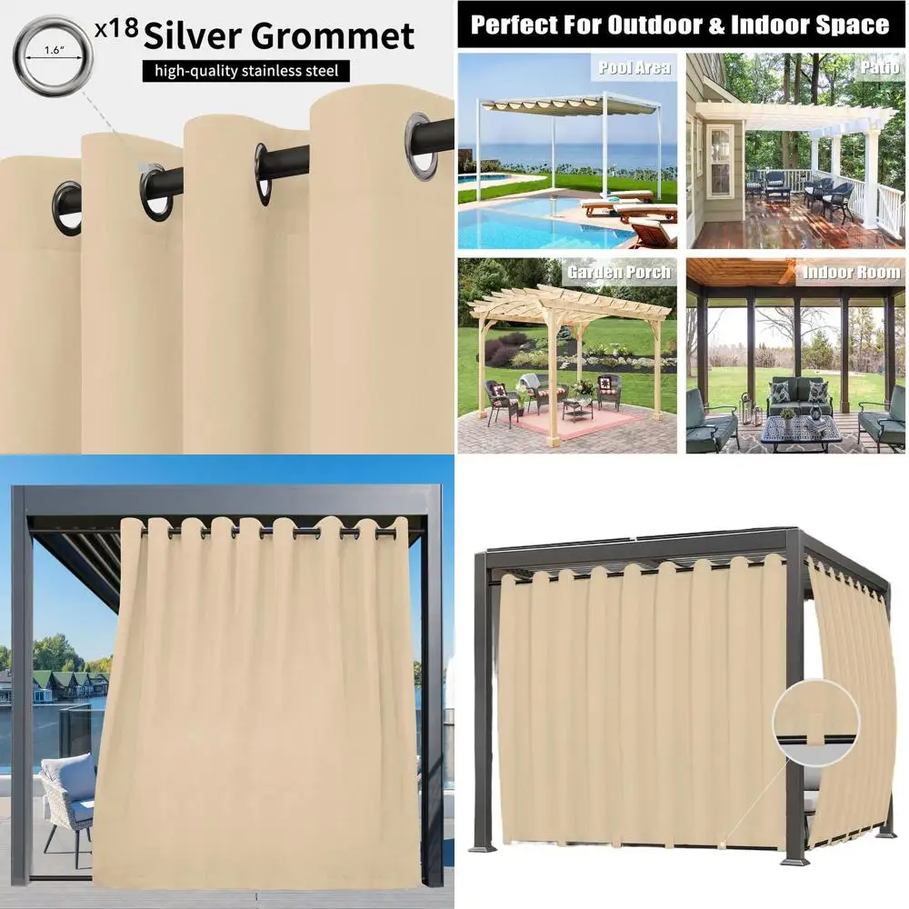 

Waterproof Outdoor Curtain for Patio, Cabana, Porch, and Gazebo, 150x96 inches, Beige