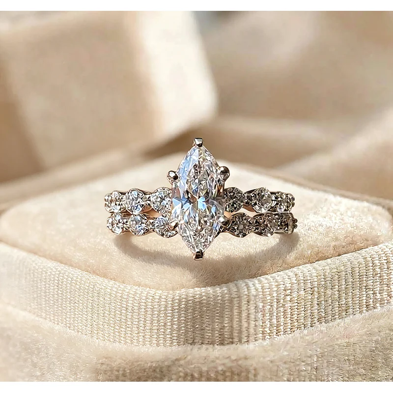 925 Sterling Silber Hochwertiges Design Marquise Zirkonia Set Exquisite Ringe für Damen Trendige Braut Hochzeit Bestseller Schmuck – Detail 2