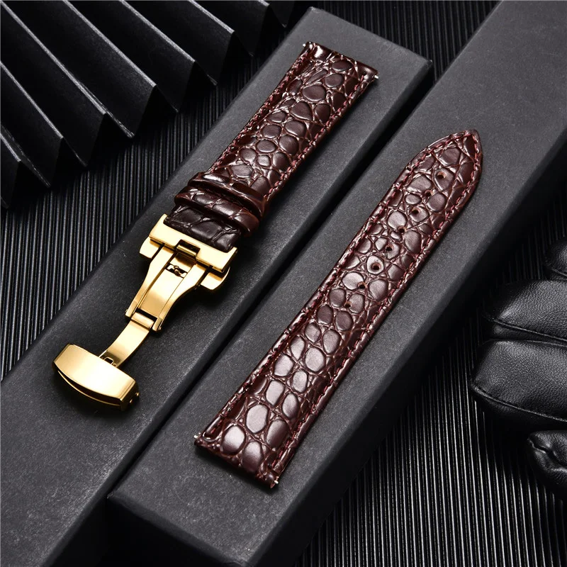 Crocodile Pattern Business Casual Black Brown Genuine Leather Watch Band Butterfly Buckle Bracelets 18mm 20mm 22mm 24mm Straps