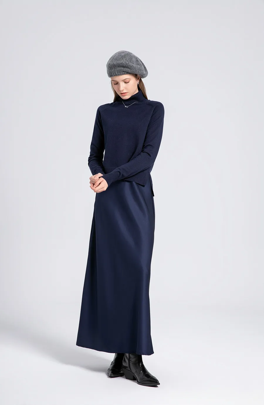 2024 AS Elegance odzież damska Mockneck dzianinowy top + wysokiej jakości luksusowa satynowa spódnica (wysyłka w 1 dzień)