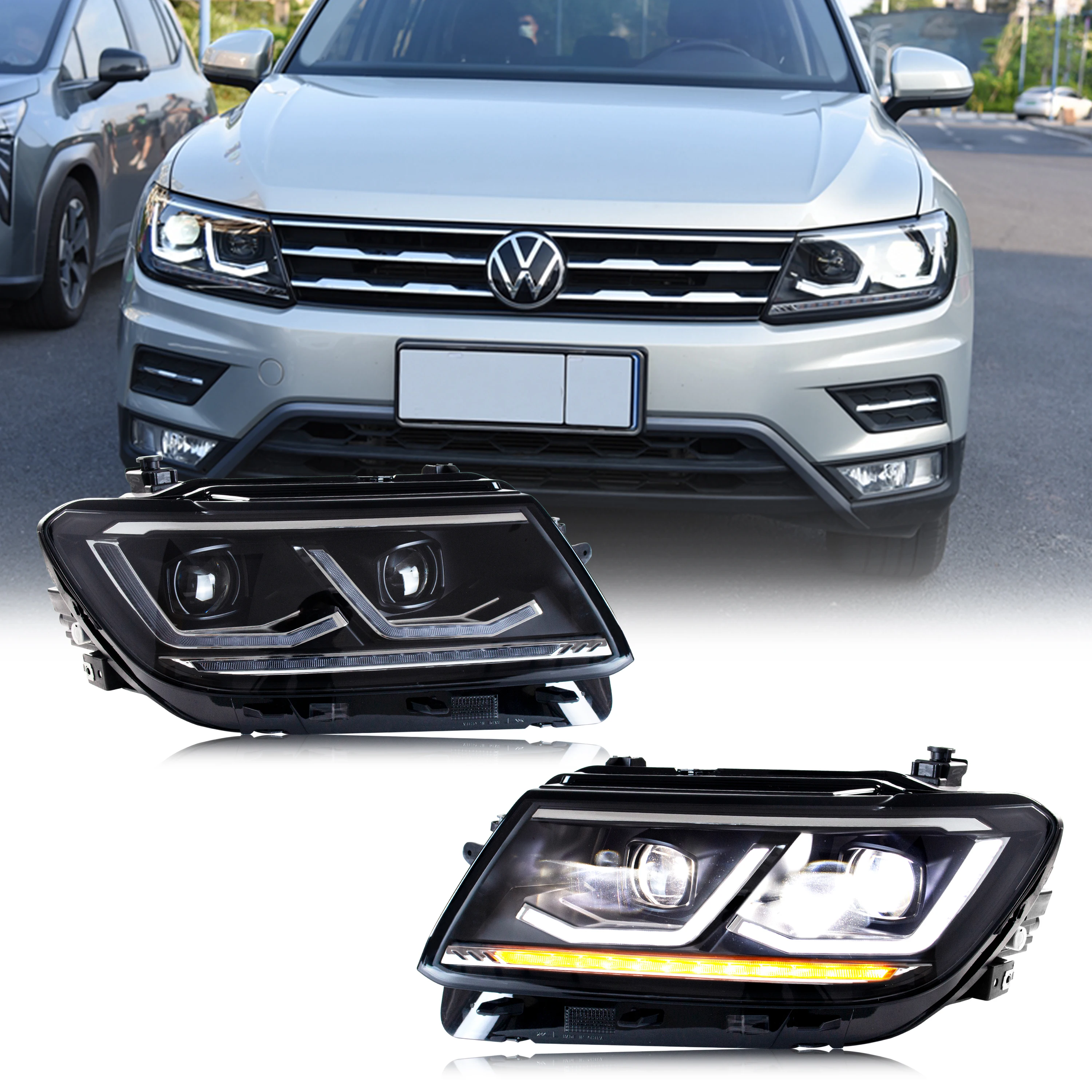 LED Headlights for VW Volkswagen Tiguan 2017-2021 Start-up Animation Sequential Indicator Projector Front Lamps