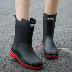 Fashion Rubber Boots for Women Rain Galoshes Waterproof Work Garden PVC Mid Calf Boots Female Non Slip Kitchen Shoes Footwear