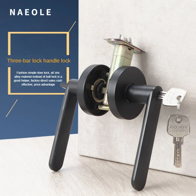 Cerradura Puerta Three Pole Handle Lock Room Door Lock Channel Bathroom Keyless Lock Zinc Alloy Hardware Furniture Accessories