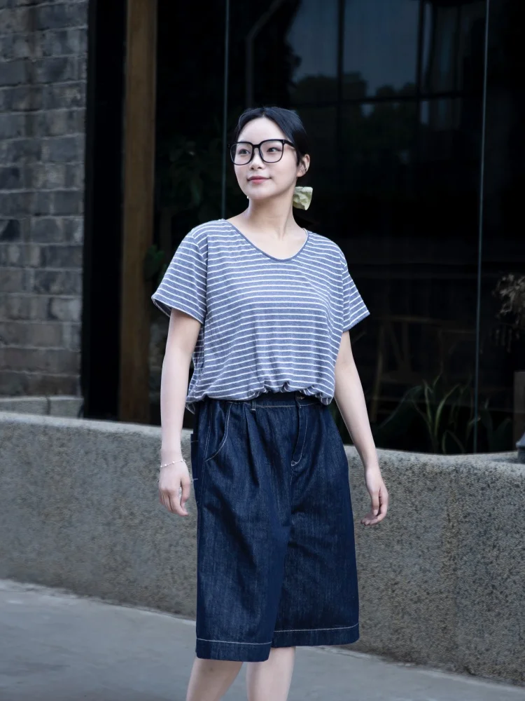 

Rainwen Original Women's Summer Cotton Denim Jeans Non-fading Casual Straight Leg Pants High Waist Seven-quarter Length