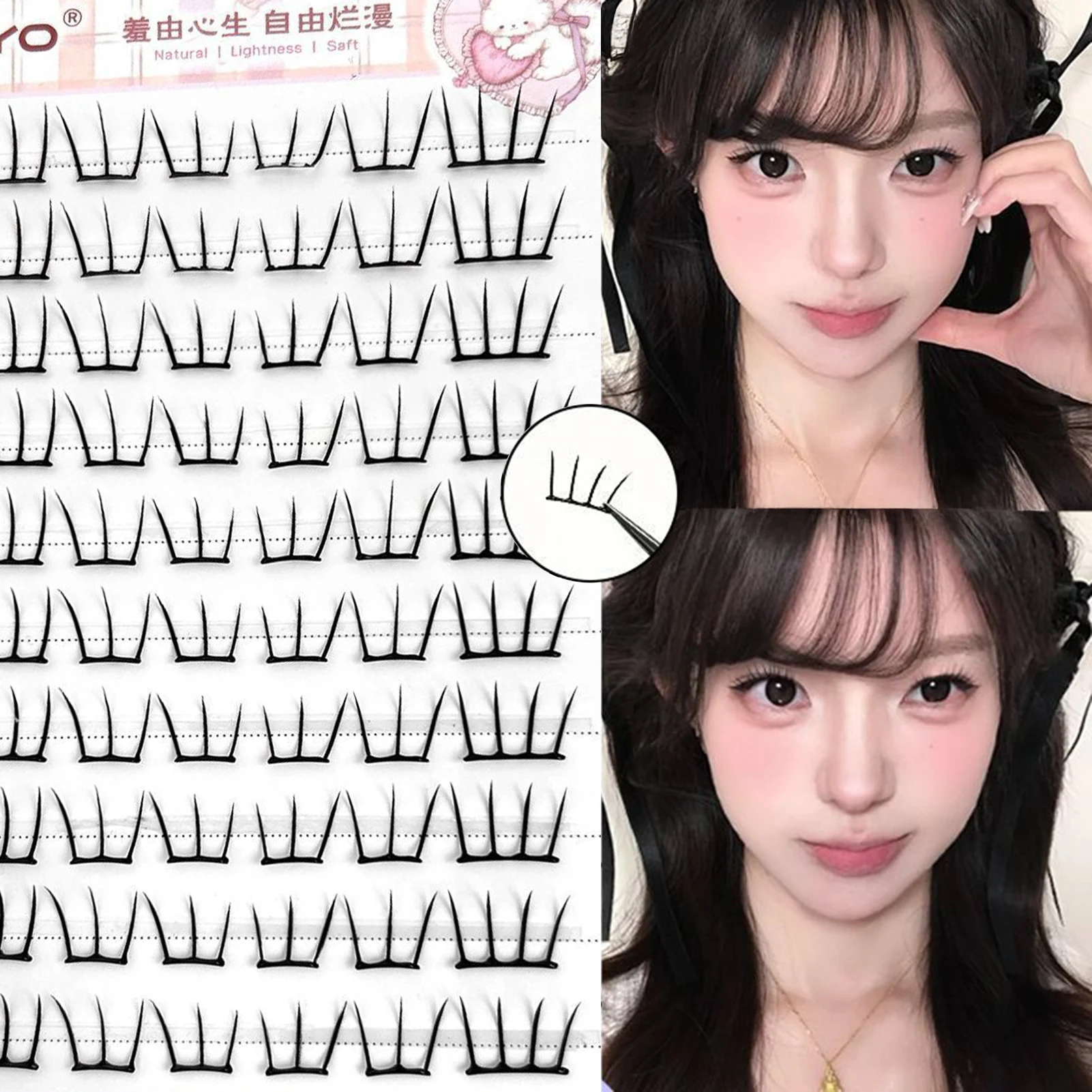 9–12 mm C-Locken-Anime-Wimpernverlängerung, ultraleicht, langlebig, künstliche Wimpern, koreanischer Stil, natürlicher, flauschiger Wimperncluster für Frauen