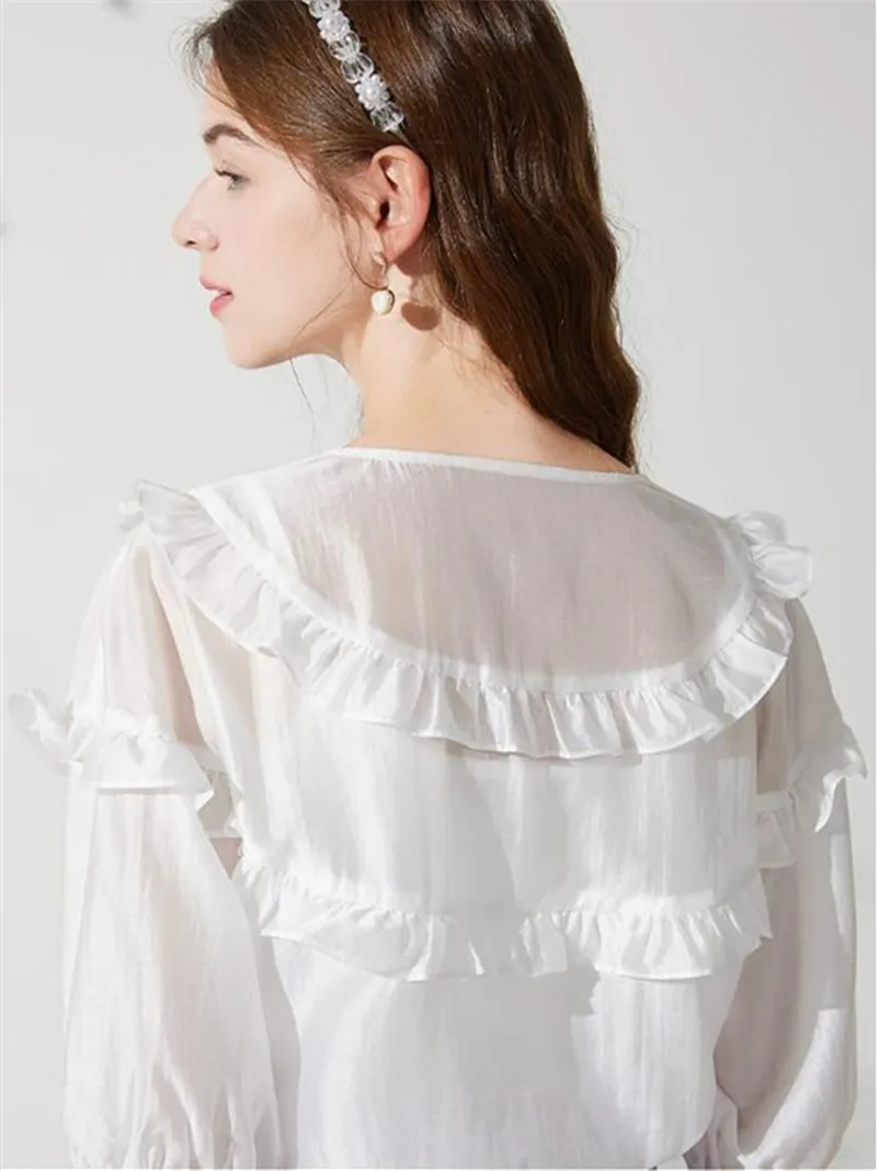 2024 Spring New Women's Tops Rayon Sweet Lovely Double-layer Ruffled Design sense Half Sleeve Lightweight Chic Princess Blouses