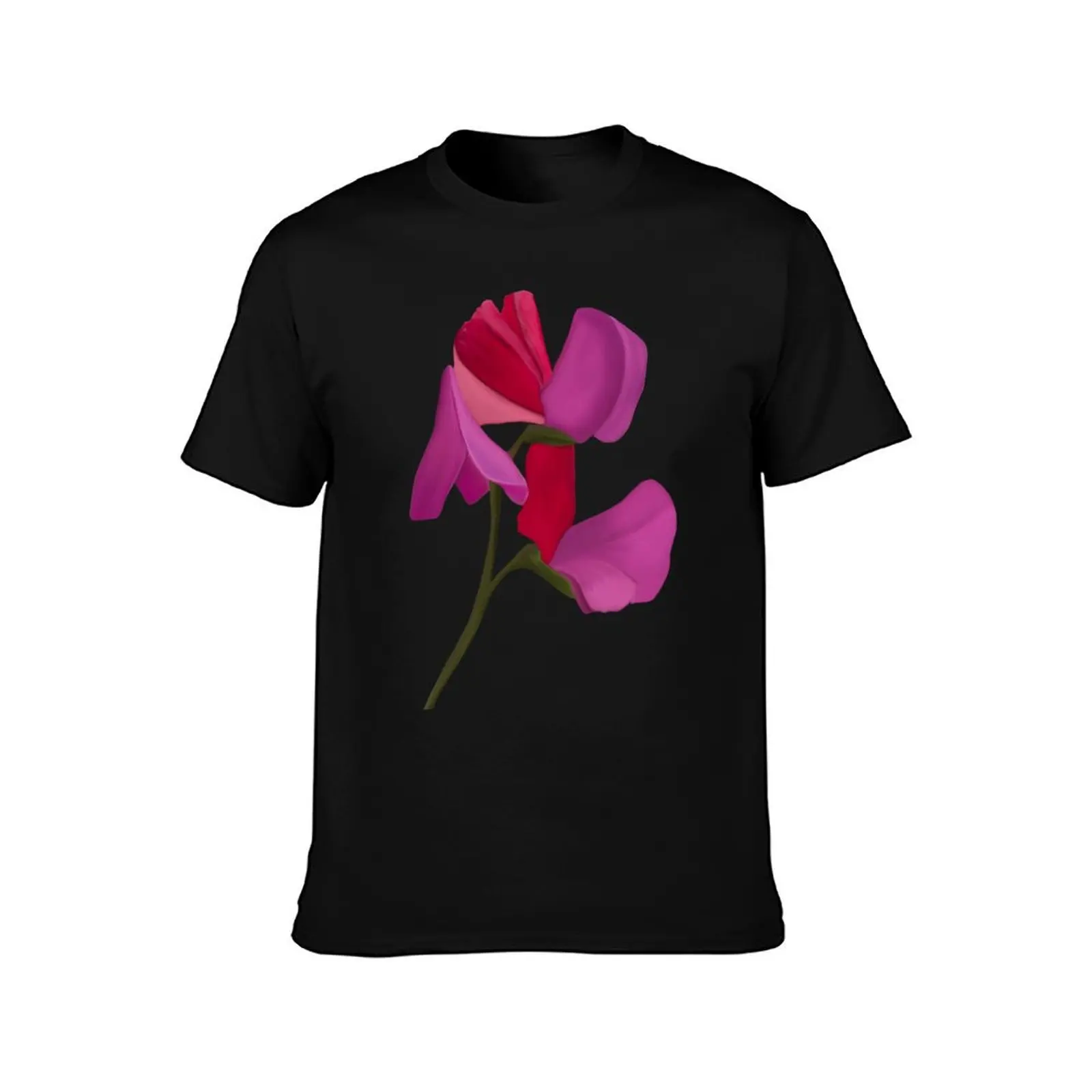 Sweet-pea flowers T-Shirt Summer Casual Cotton Tee Oversized Streetwear Tops Vintage Graphic Print Loose Fit Short Sleeve