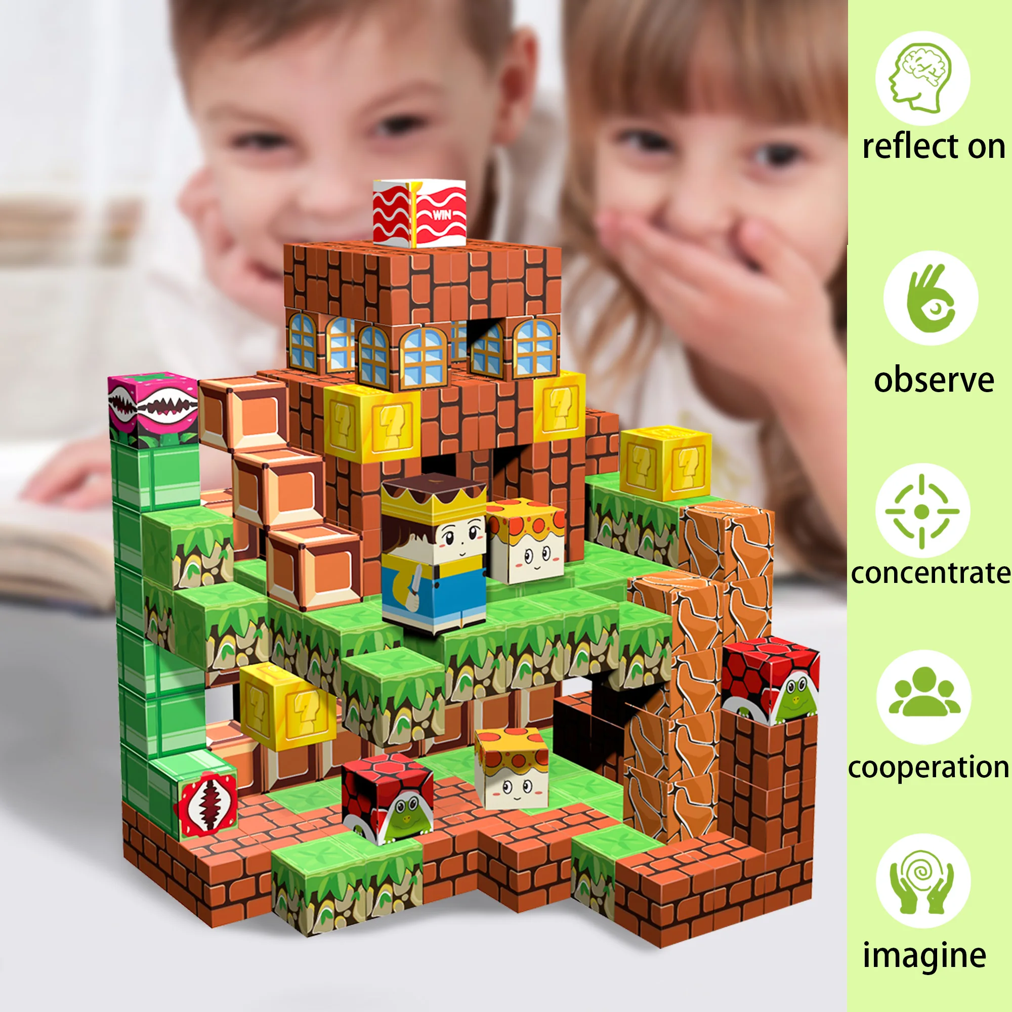 105PCS Magnetic Building Blocks Set, 3D Magnetic Tiles for Kids STEM Toys, Castle/Tower Construction Kit, Educational Learning T