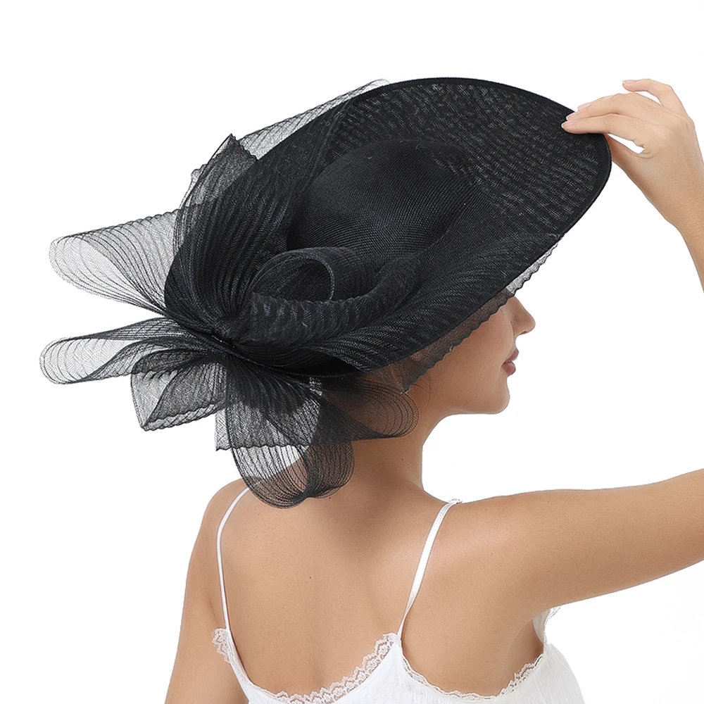 Imitation Sinamay Wedding Headwear Women Fascinator Hat With Bow Hair Accessories Cocktail Race Headpiece Hairpin Mesh Hats