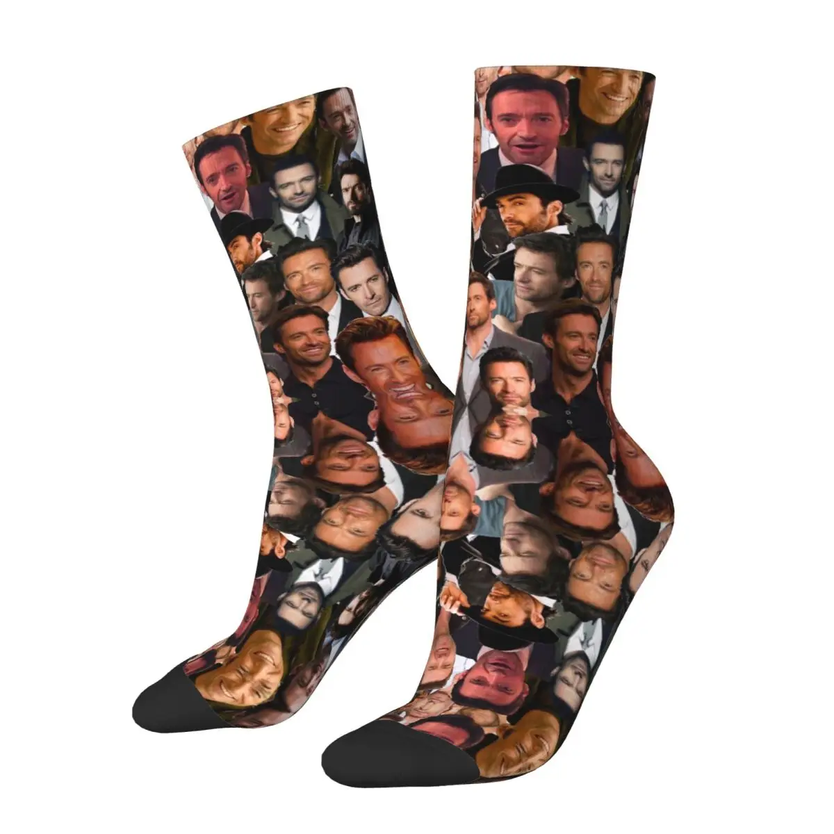 Hugh Jackman Photo Collage Socks Spring Australian Actor Stockings Leisure Women Men Soft Socks Outdoor Sports Non-Slip Socks