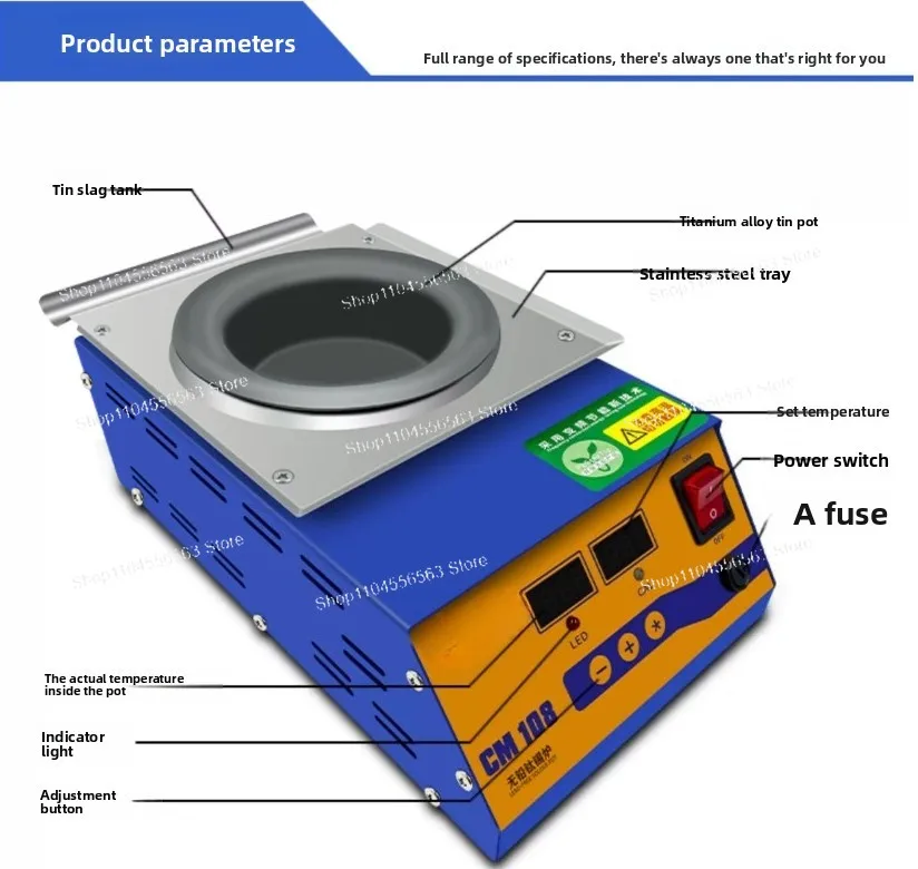 Lead-Free Titanium Soldering Pot 110V/220V Digital Display Constant Temperature Square Round Tabletop Tinning Machine for PCB