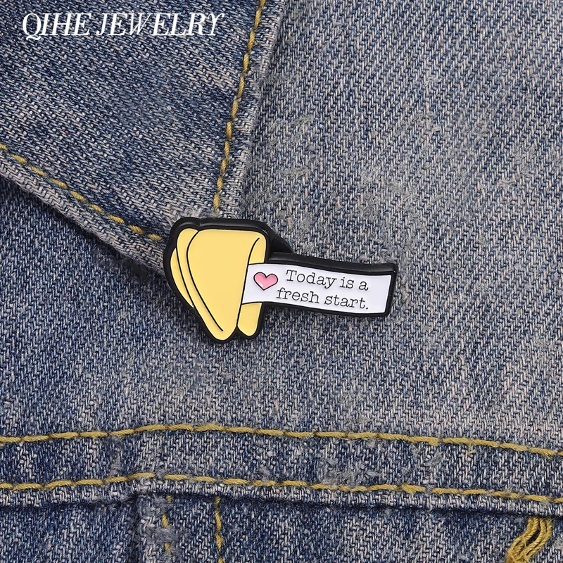 Today is a Fresh Start Fortune Cookie Enamel Pins Motivational Positivity Quotes Metal Brooches Clothes Lapel Badge Jewelry Gift