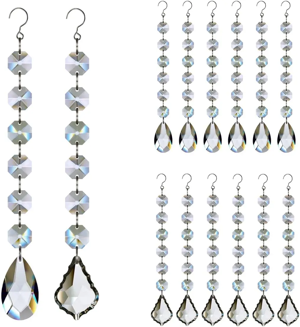 12pcs Glass Crystal Chandelier Prisms Beads Set Replacement Hanging Crystals Suncatcher for Chandeliers Home Decoration
