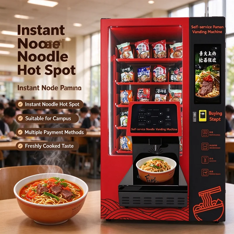 Instant Noodle Vending Machine with Hot Water, 24/7 Grab-and-Go Cup Ramen Dispenser Commercial Use
