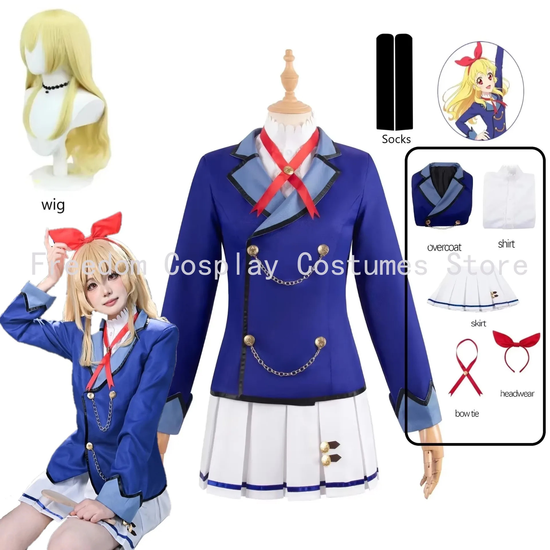 Anime Aikatsu Hoshimiya Ichigo Shibuki Ran Kiriya Aoi Cosplay Costume Starlight School JK Campus Uniform Wig Woman Kawaii Suit