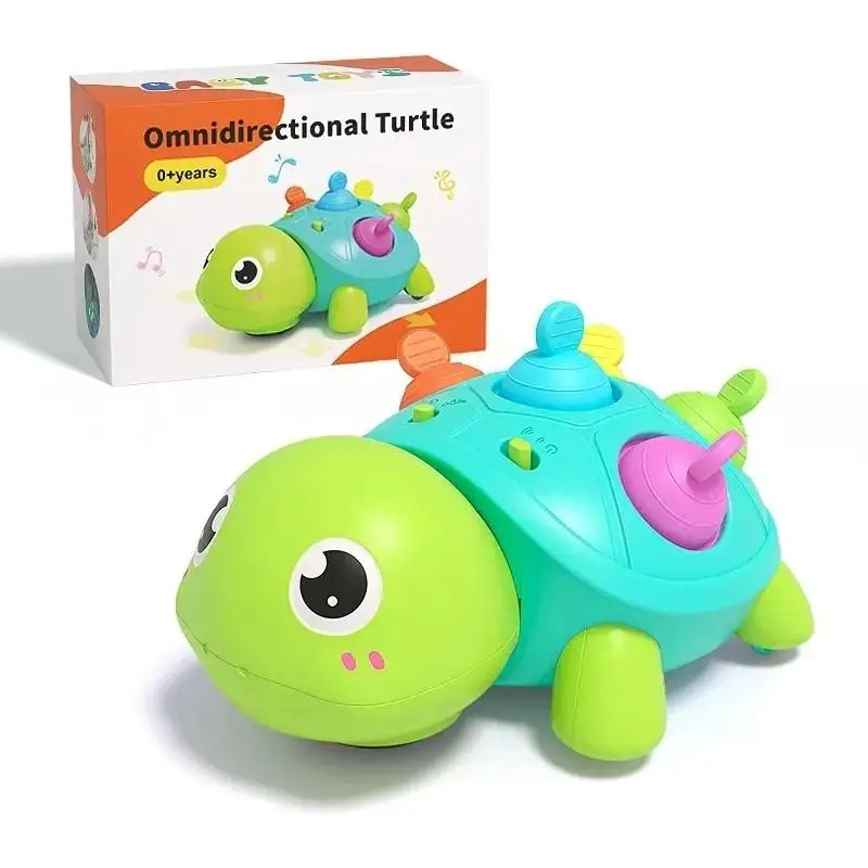 Musical Baby Turtle Crawling Toy ,with Lights and Sounds, Hits Obstacle & Changes Path,（Prepare the batteries yourself for use）