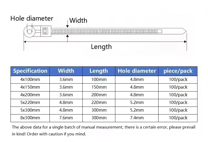 4x100mm~8x300mm Black/White Nylon Cable Ties with Screw Mount Hole Fixed Wrap Bundle Tie Straps