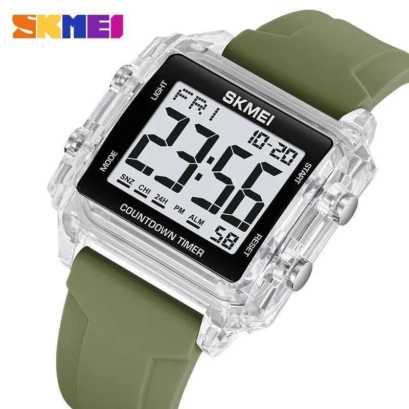 SKMEI Youth Cool relojes deportivos digitales para hombres y mujeres, Reloj de pulsera de cuenta regresiva, resistente al agua, 5Bar