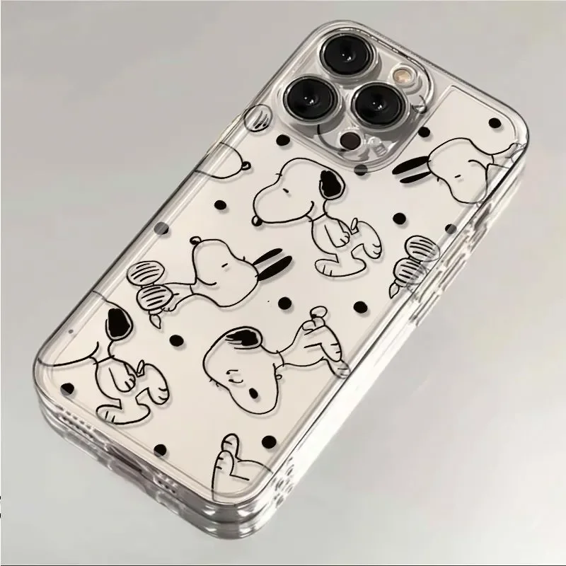 Black line Snoopy Y2K Cute Creative Phone Case For iPhone 16 15 14 13 12 11 Pro Max XR XS Max 7 8 Plus MINI Girl Cartoon Cover