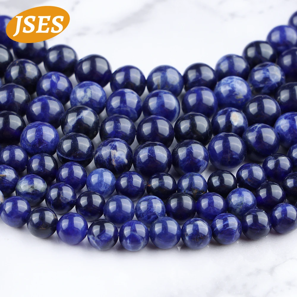 3A Natural Stone Blue Sodalite Vein Round Loose Beads Jewelry Making Craft DIY Gift Bracelets Necklace Accessories Wholesale