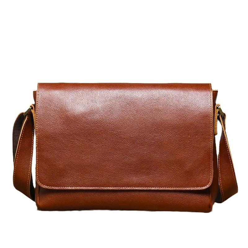 Men's vegetable-tanned leather single-shoulder genuine leather women's crossbody backpack, handcrafted retro men's crossbody bag