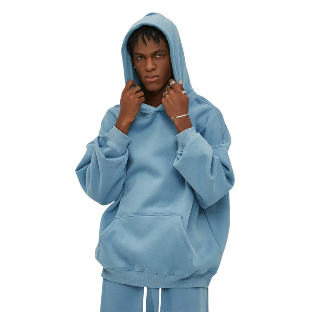 Sudadera con capucha de gran tamaño lila para hombre, ropa de calle informal, sudadera con bolsillo canguro