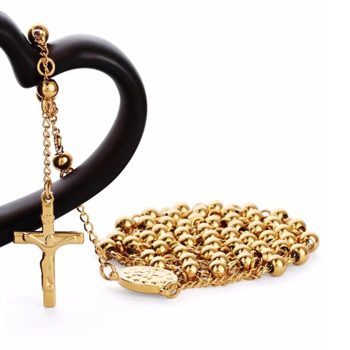 Edelstahl Rosenkranz Perlen Kruzifix Jesus Anhänger Halskette Katholische Medaille Milagrosa Medaille Center Halskette Frauen Männer Schmuck – Detail 4