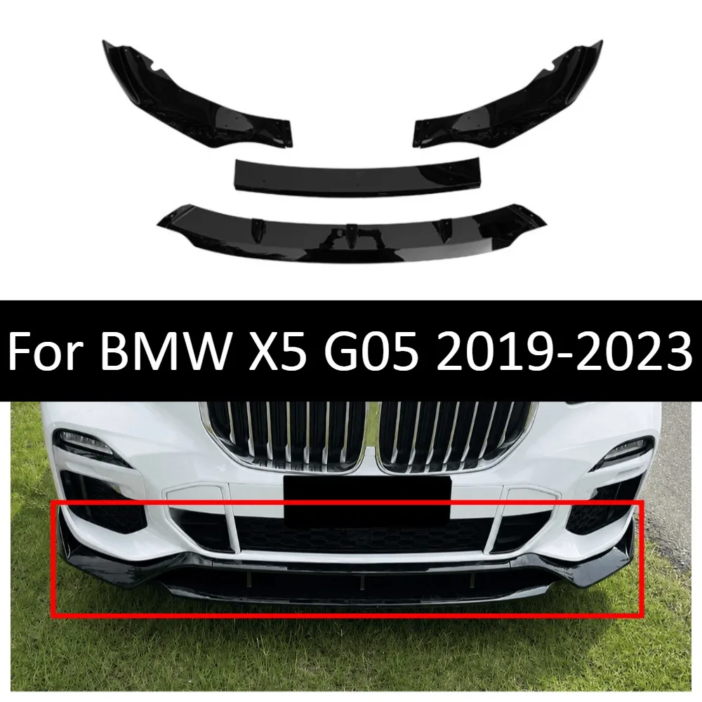 Front Lip Splitter For BMW X5 G05 2019-2023 Gloss Black 4PCS Bumper Spoiler Body Kit Exterior Accessories Styling Guard Trim Kit
