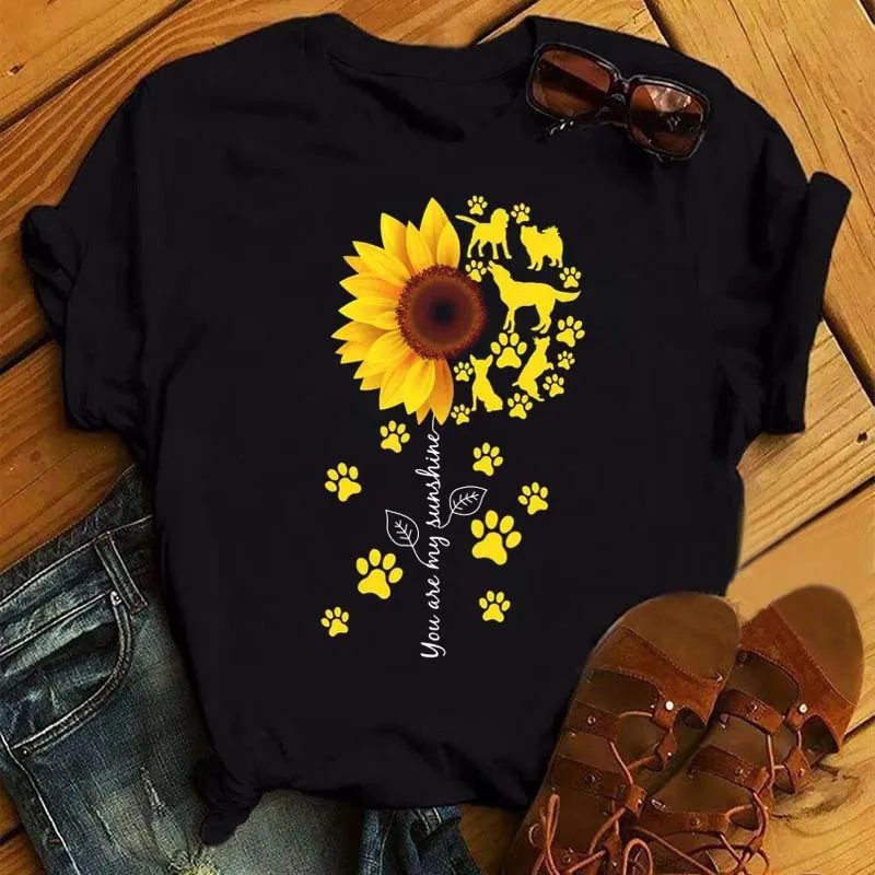 

Женская повседневная футболка больших размеров с коротким рукавом и принтом бабочки и подсолнуха с круглым вырезом, летняя футболка с коротким рукавом и графикой