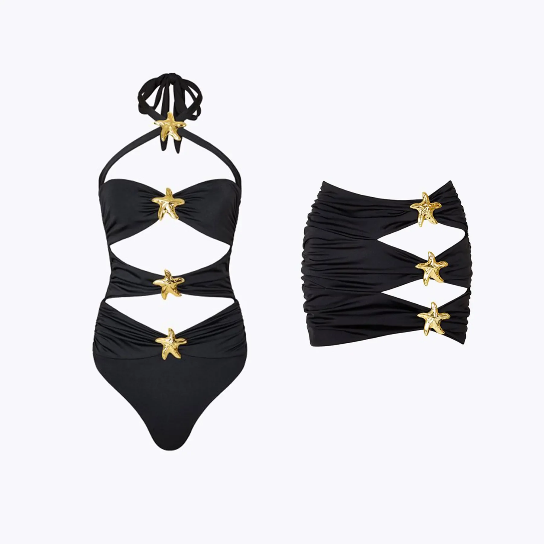 2025 新しいセクシーなカットアウトワンピース水着とスカート水着女性メタル 3D 花ボディスーツモノキニ水着ビーチウェア