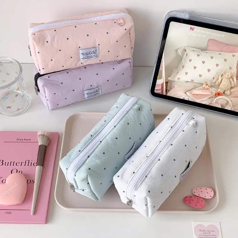 Solid Color Large Capacity Pen Pouch Student Stationery Organizer Multi Purpose Cosmetic Storage Bag School Supply Gift