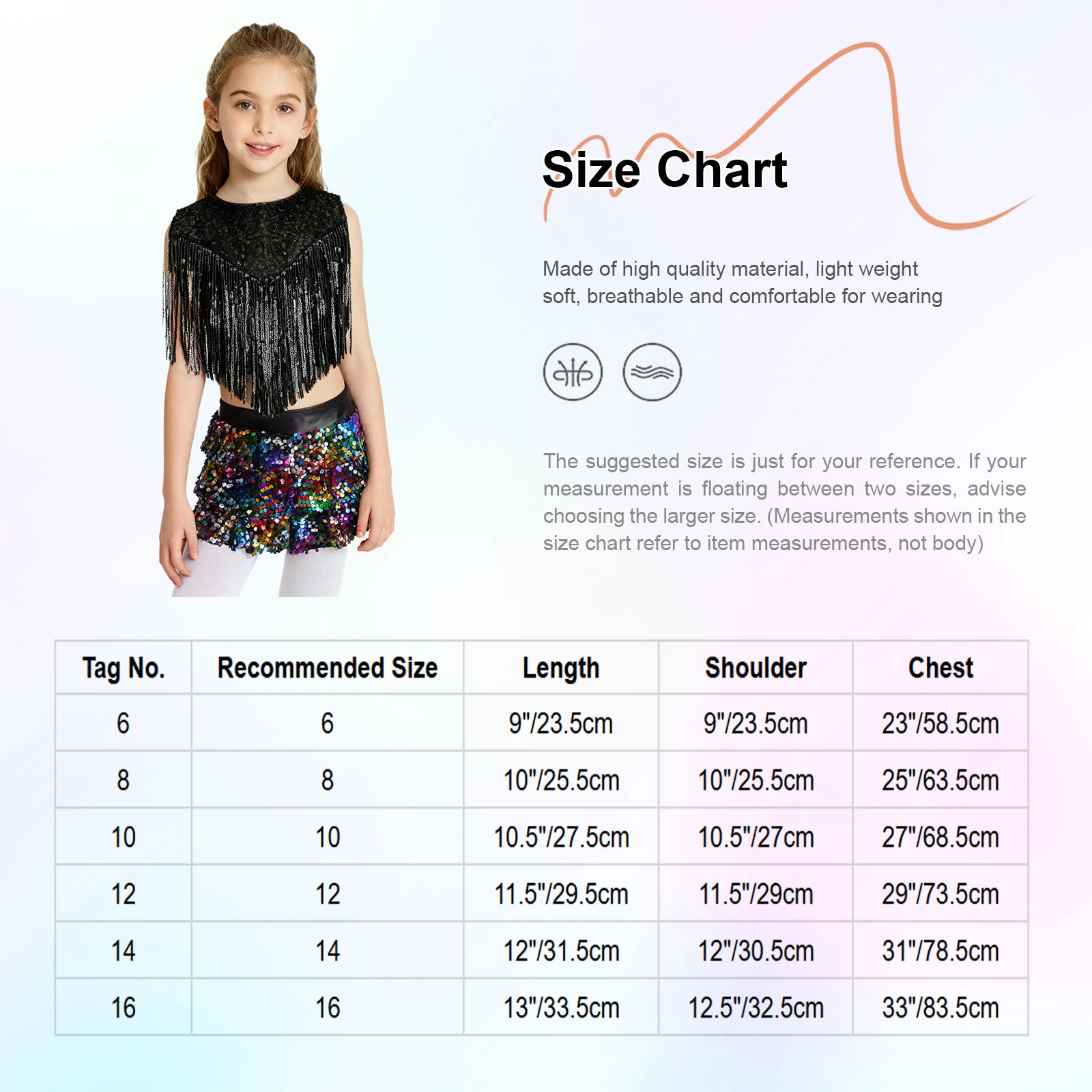أطفال بنات 70S الجاز ديسكو ملابس الرقص لامعة الترتر أكمام الصدر شرابات أعلى + تنورة مجموعة تي شيرتات قصيرة للأطفال لرقص الهيب هوب الشارع