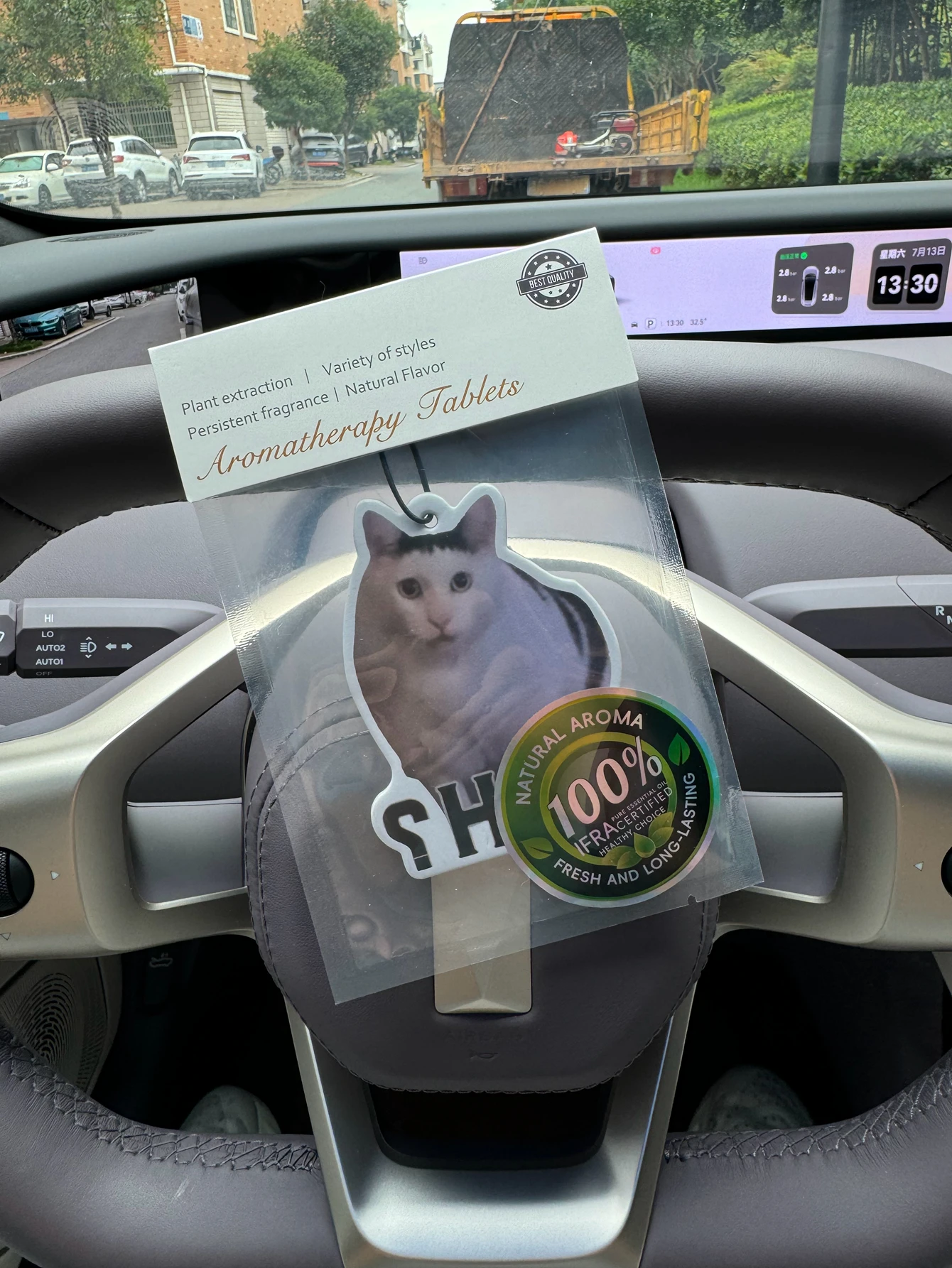 Huh? Cute White Cat Emoji Car Fragrance Tablets, Wardrobe Air Freshener, Perfume, Rearview Mirror Decoration, Car Interior Pendant, Natural Scent to