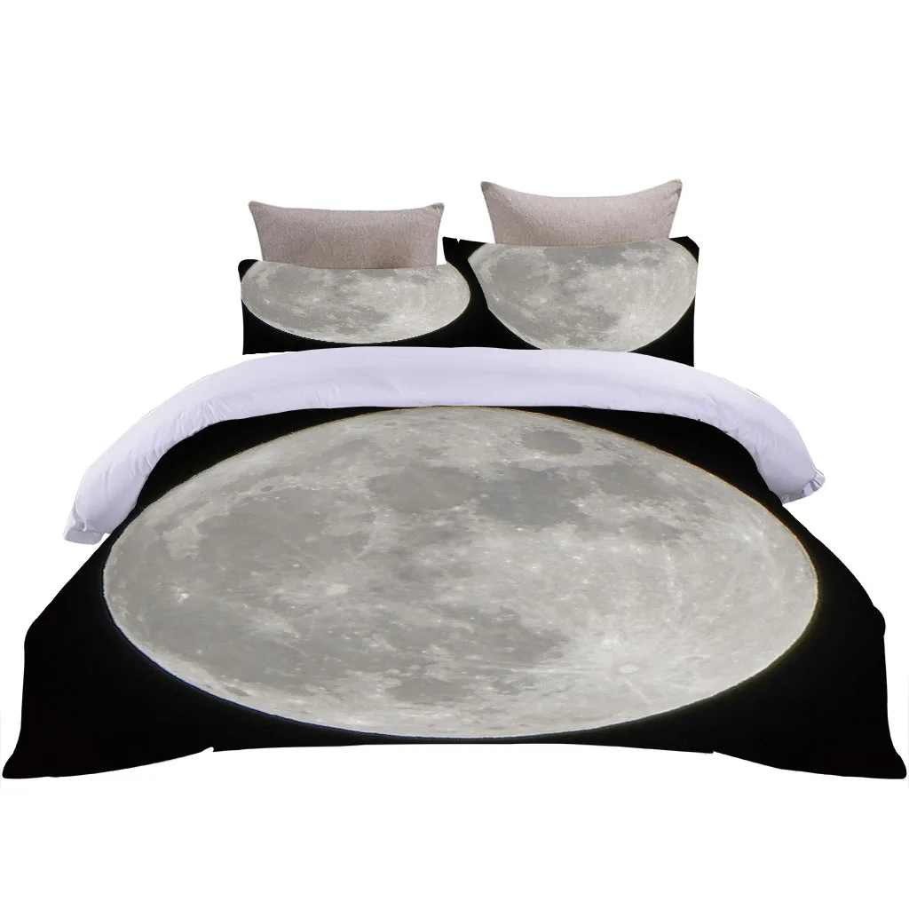 HUANZHUANG Bedding Set Boys Girls Grey Full Moon Printing Twin Queen Size Duvet Cover Pillowcase Adult Home Textileextile Decora