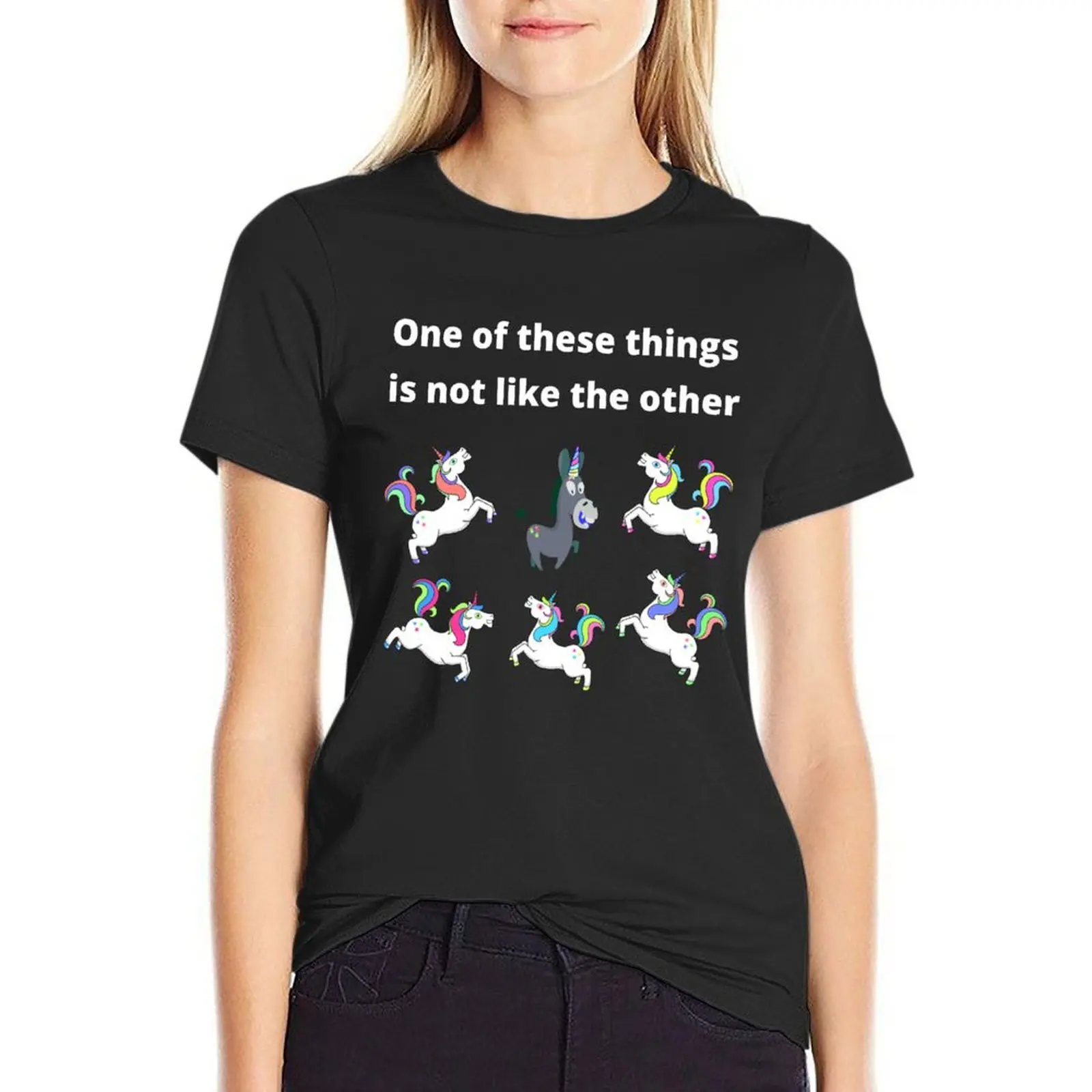 One of These Things is Not Like The Other. Unicorn Uni-con_White Text T-Shirt cute clothes t-shirts for Women loose fit