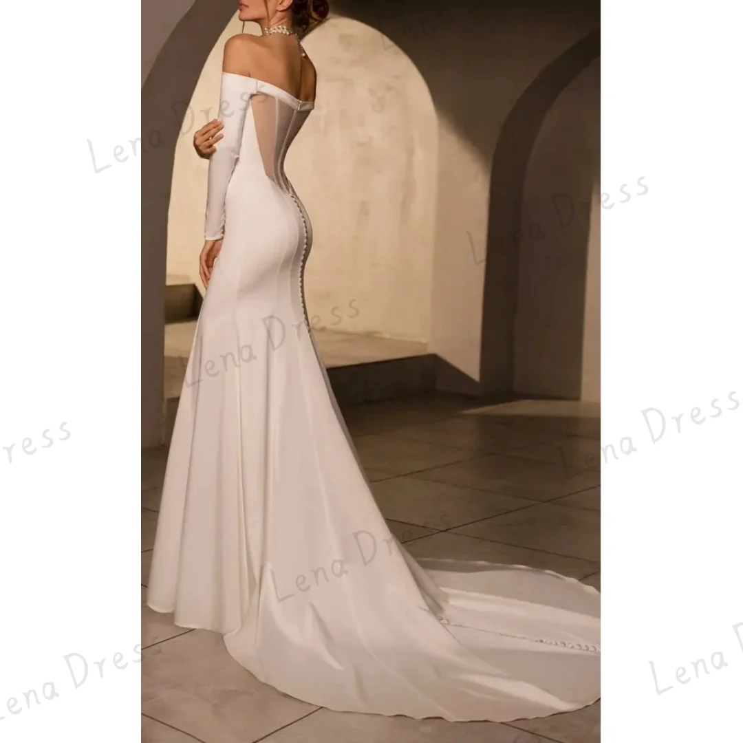 Lena Long Sleeves Prom Dress Es White Special Occasion Dresses for Formal Occasions Satin Off the Shoulders Fish Tail Ball Gowns